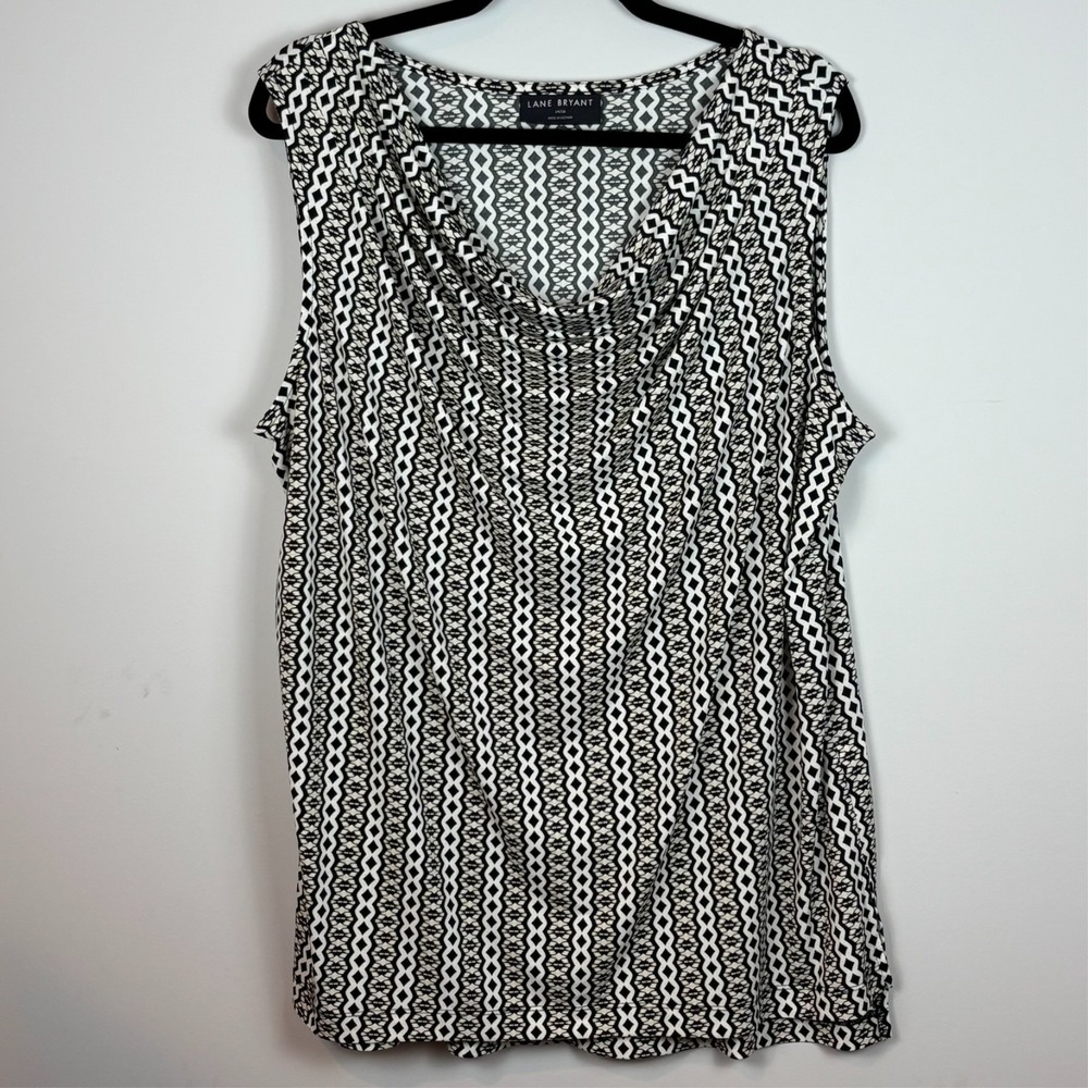 Lane Bryant Womens Black White Cowl Neck Sleeveless Stretch Top 14/16 Workwear